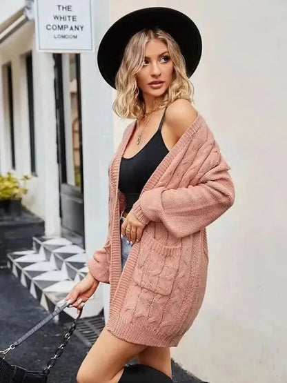Cable-Knit Long Sleeve Cardigan - Bad Moms Club