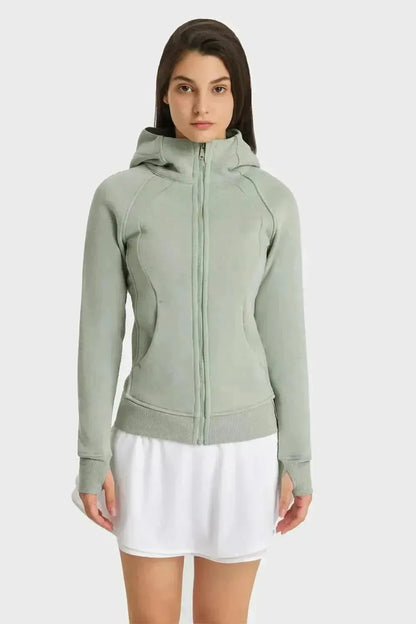 Zip Up Seam Detail Hooded Sports Jacket - Bad Moms Club