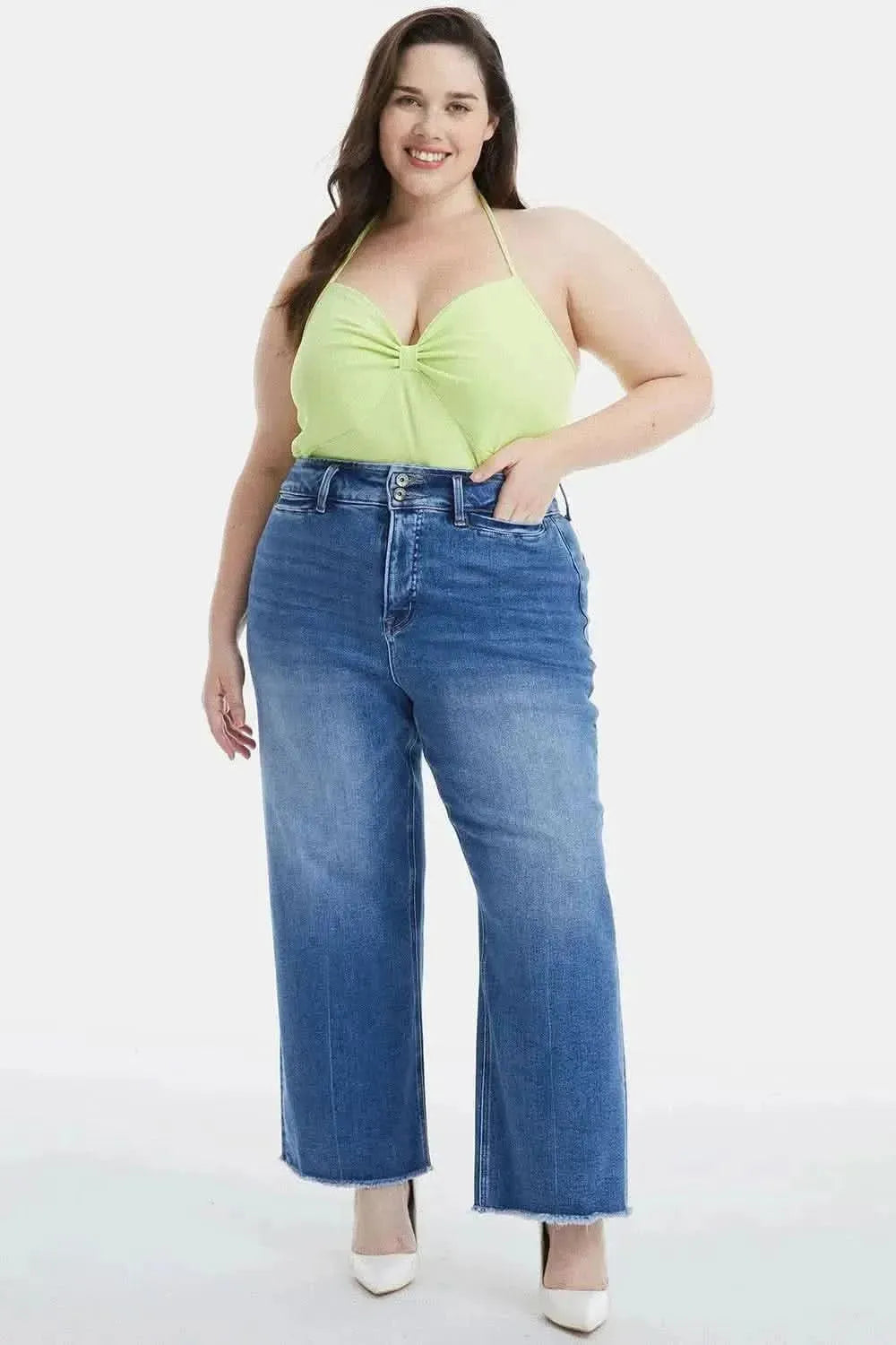 BAYEAS Full Size Raw Hem High Waist Wide Leg Jeans - Bad Moms Club