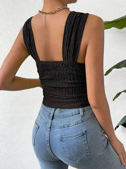 Textured Square Neck Wide Strap Tank - Bad Moms Club