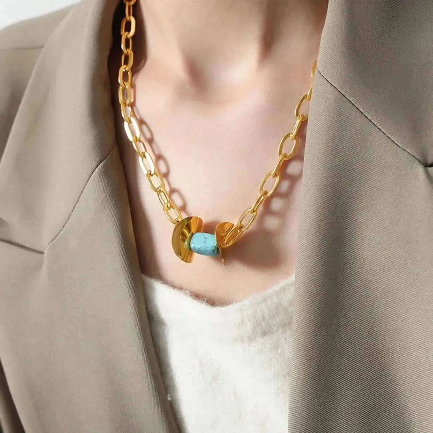 Natural Stone Pendant Titanium Steel Necklace - Bad Moms Club