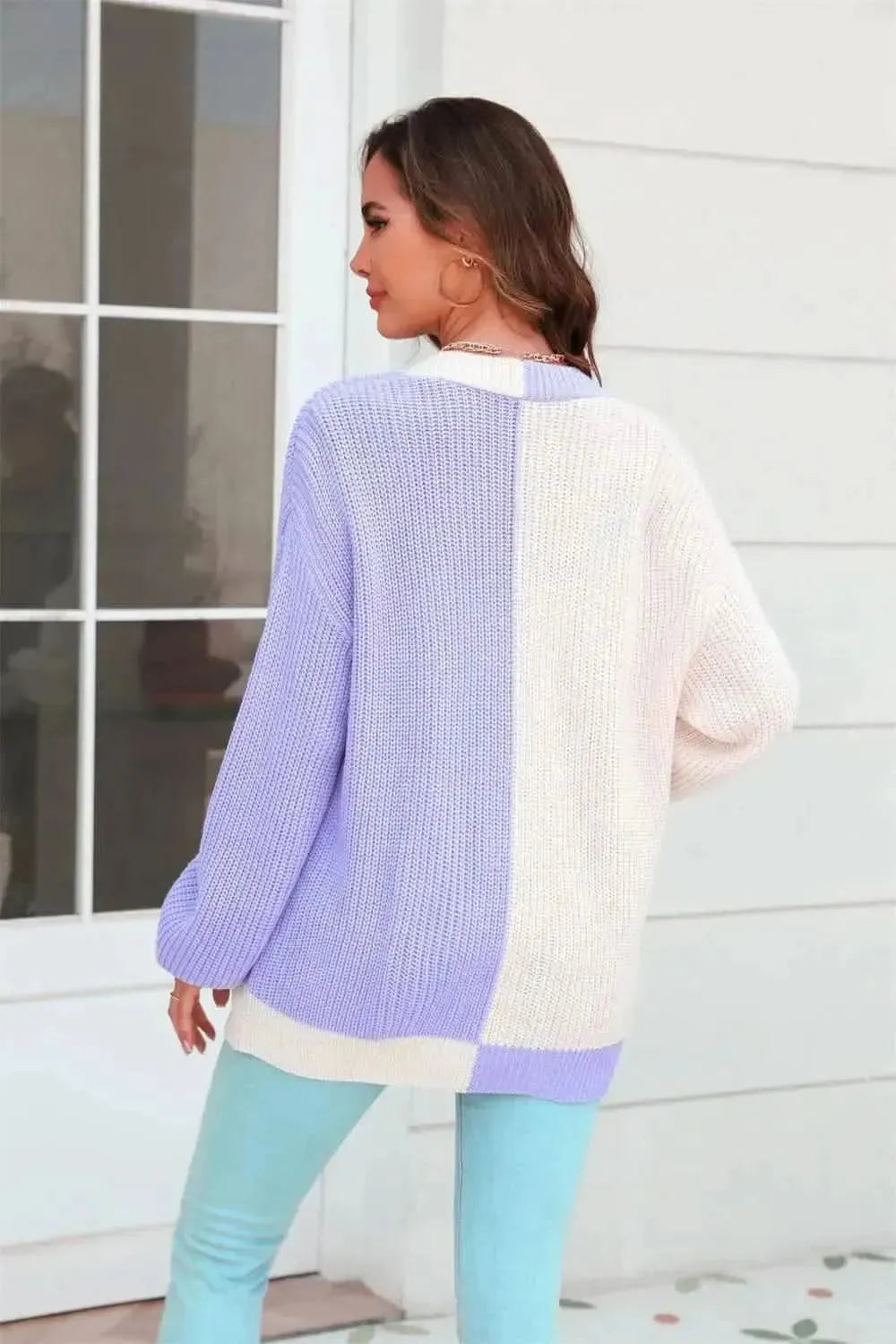 Open Front Contrast Color Balloon Sleeve Cardigan - Bad Moms Club