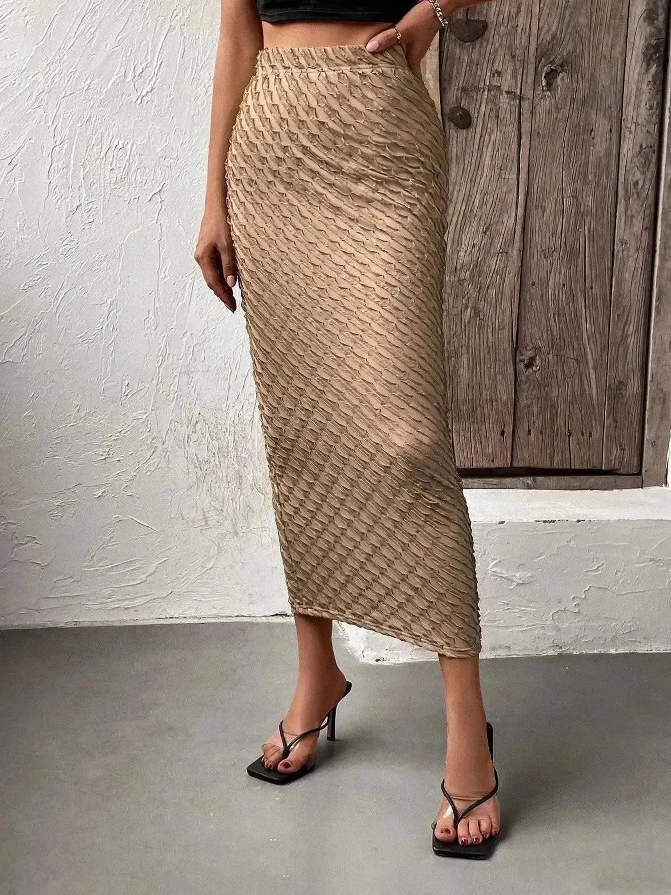 Textured High-Waist Midi Skirt - Bad Moms Club