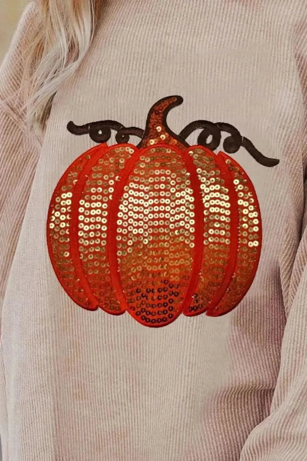 Sequin Pumpkin Round Neck Long Sleeve Sweatshirt - Bad Moms Club