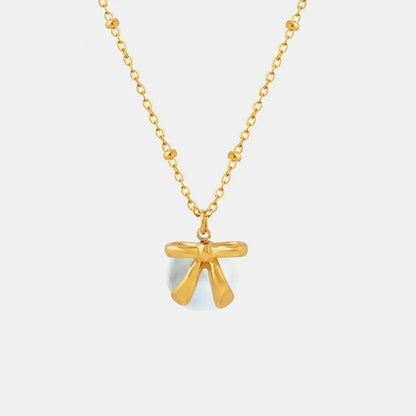 Titanium Steel Bow & Bead Pendant Necklace - Bad Moms Club
