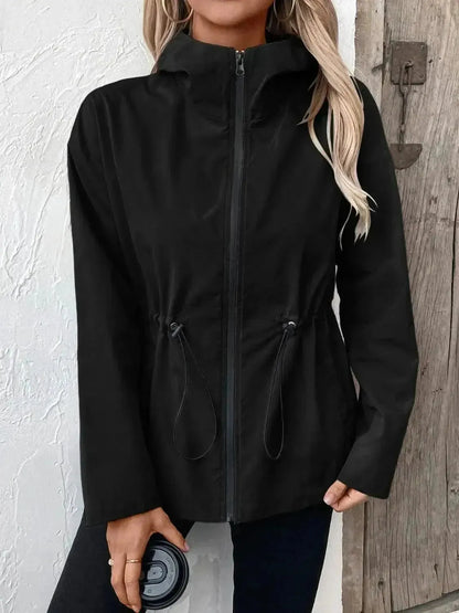 Drawstring Zip Up Hooded Jacket - Bad Moms Club