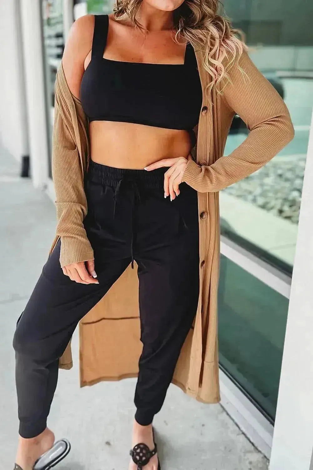 Button Up High-Low Long Sleeve Slit Cardigan - Bad Moms Club