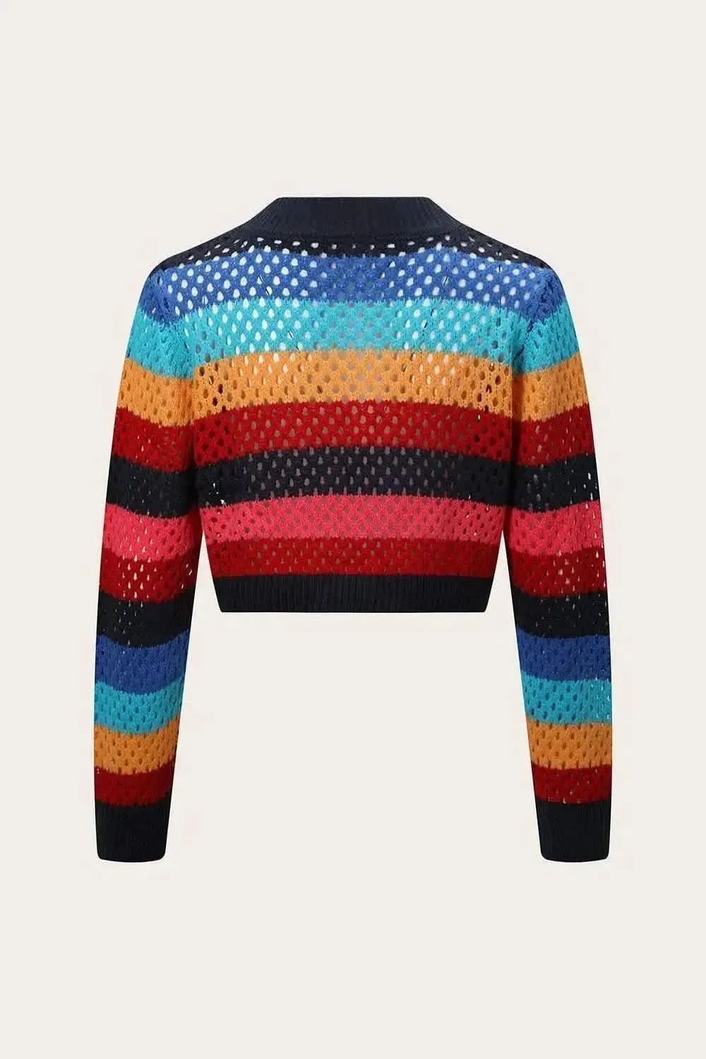 Openwork Color Block Tied Cardigan - Bad Moms Club