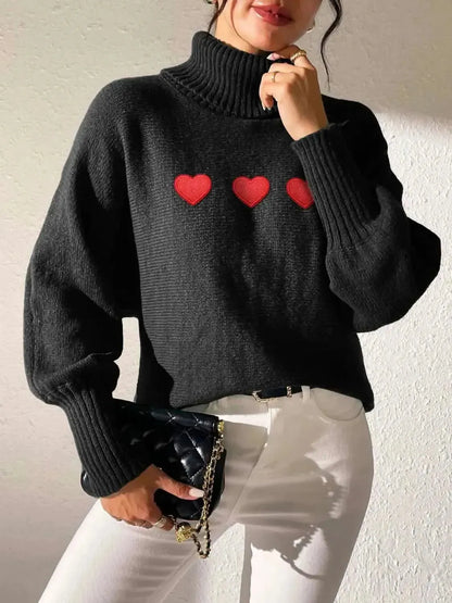 Heart Turtleneck Long Sleeve Sweater - Bad Moms Club