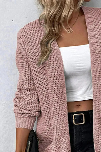 Rib-Knit Open Front Pocketed Cardigan - Bad Moms Club