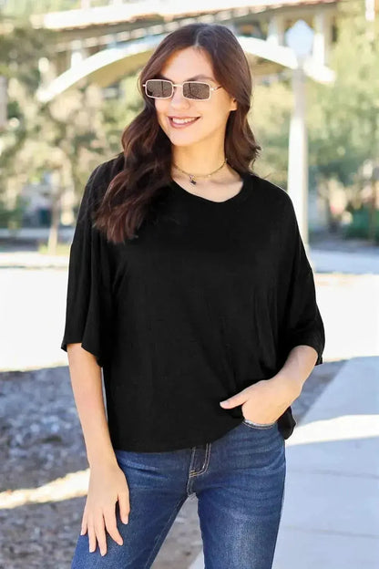 Basic Bae Full Size Round Neck Drop Shoulder T-Shirt - Bad Moms Club
