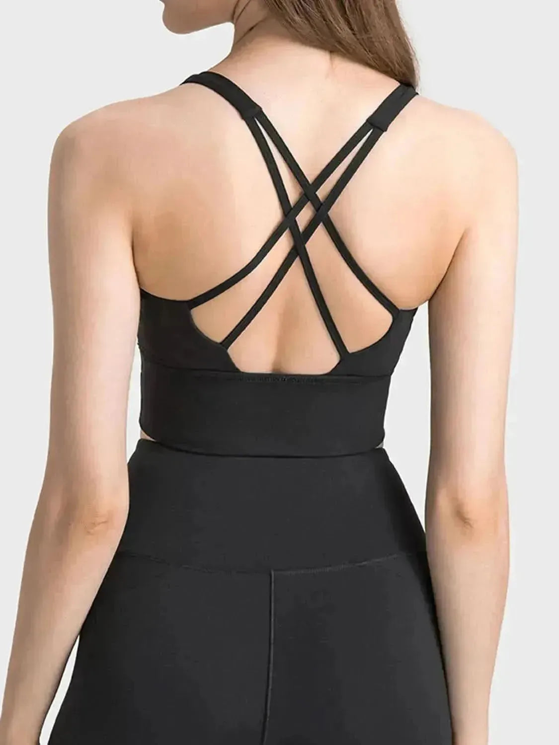 Scoop Neck Crisscross Straps Sports Bra - Bad Moms Club