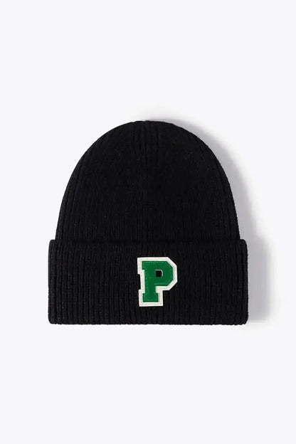 Letter Patch Cuffed Knit Beanie - Bad Moms Club