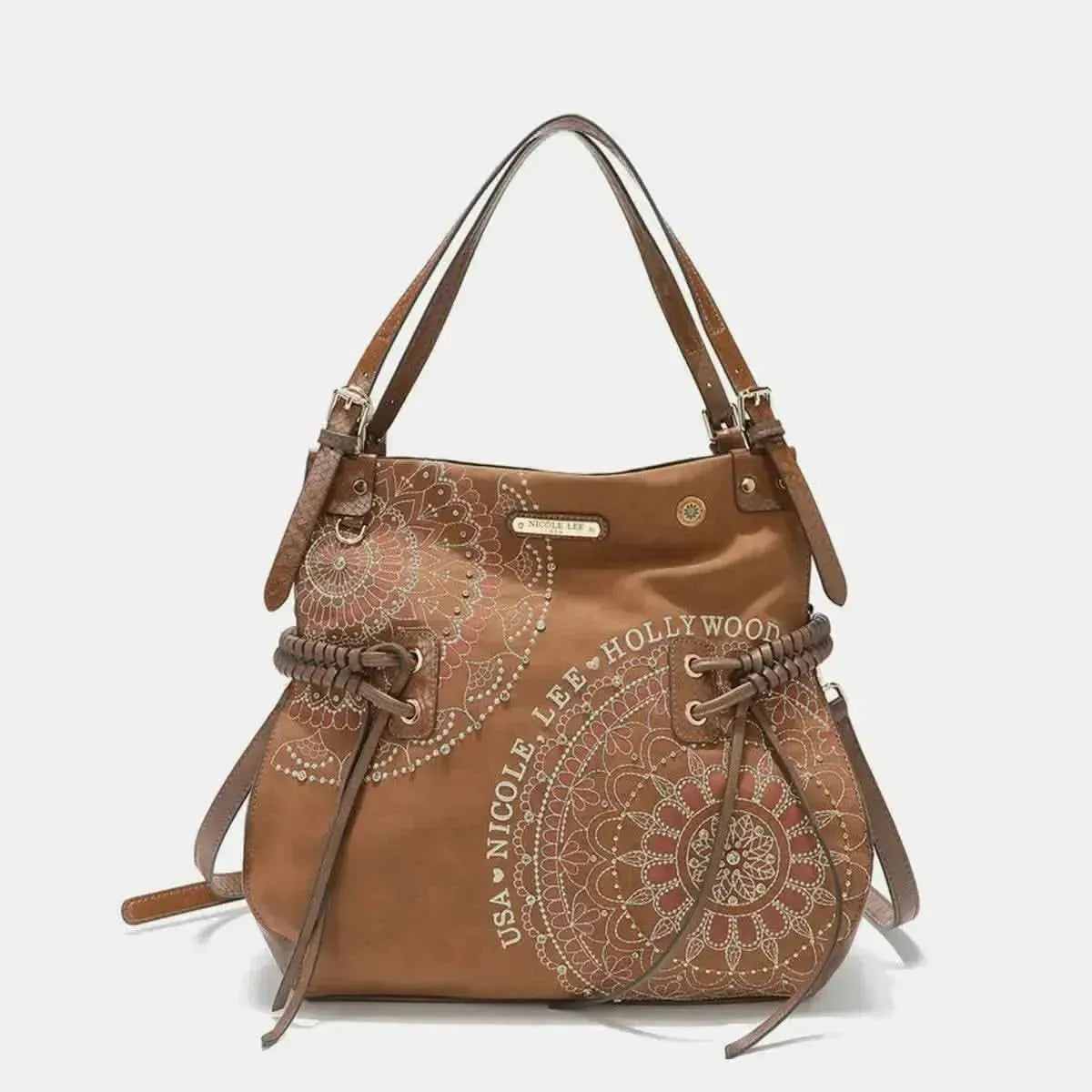 Nicole Lee USA Side Braided Tassel Inlaid Rhinestone Embroidery Hobo Bag - Bad Moms Club