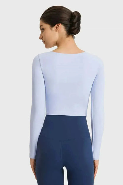 Cutout Long Sleeve Cropped Sports Top - Bad Moms Club