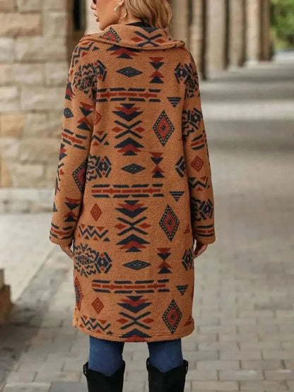 Geometric Pocketed Dropped Shoulder Coat - Bad Moms Club