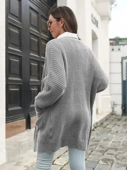 Open Front Rib-Knit Cardigan with Pockets - Bad Moms Club