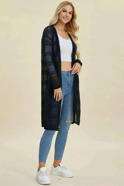 Double Take Full Size Open Front Longline Cardigan - Bad Moms Club