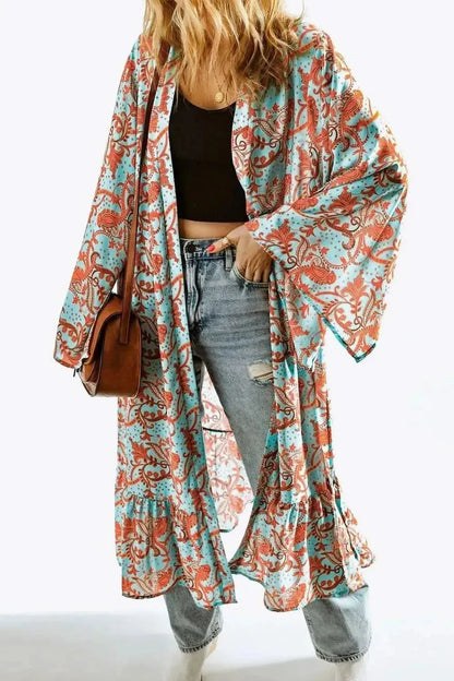 Printed Open Front Duster Cardigan - Bad Moms Club