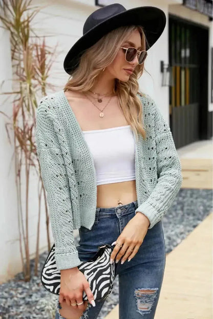 Open Front Cuffed Cropped Cardigan - Bad Moms Club