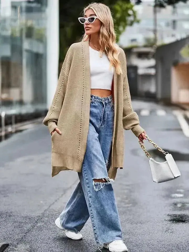 Long Sleeve Waffle-Knit Cardigan - Bad Moms Club