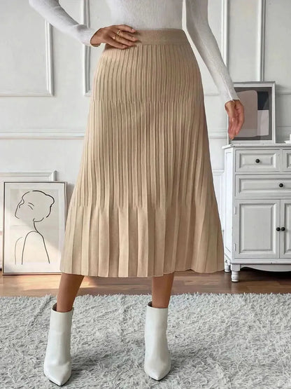 Perfee Pleated Midi Sweater Skirt - Bad Moms Club