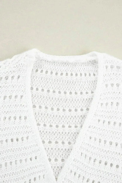 Openwork Open Front Long Sleeve Cardigan - Bad Moms Club