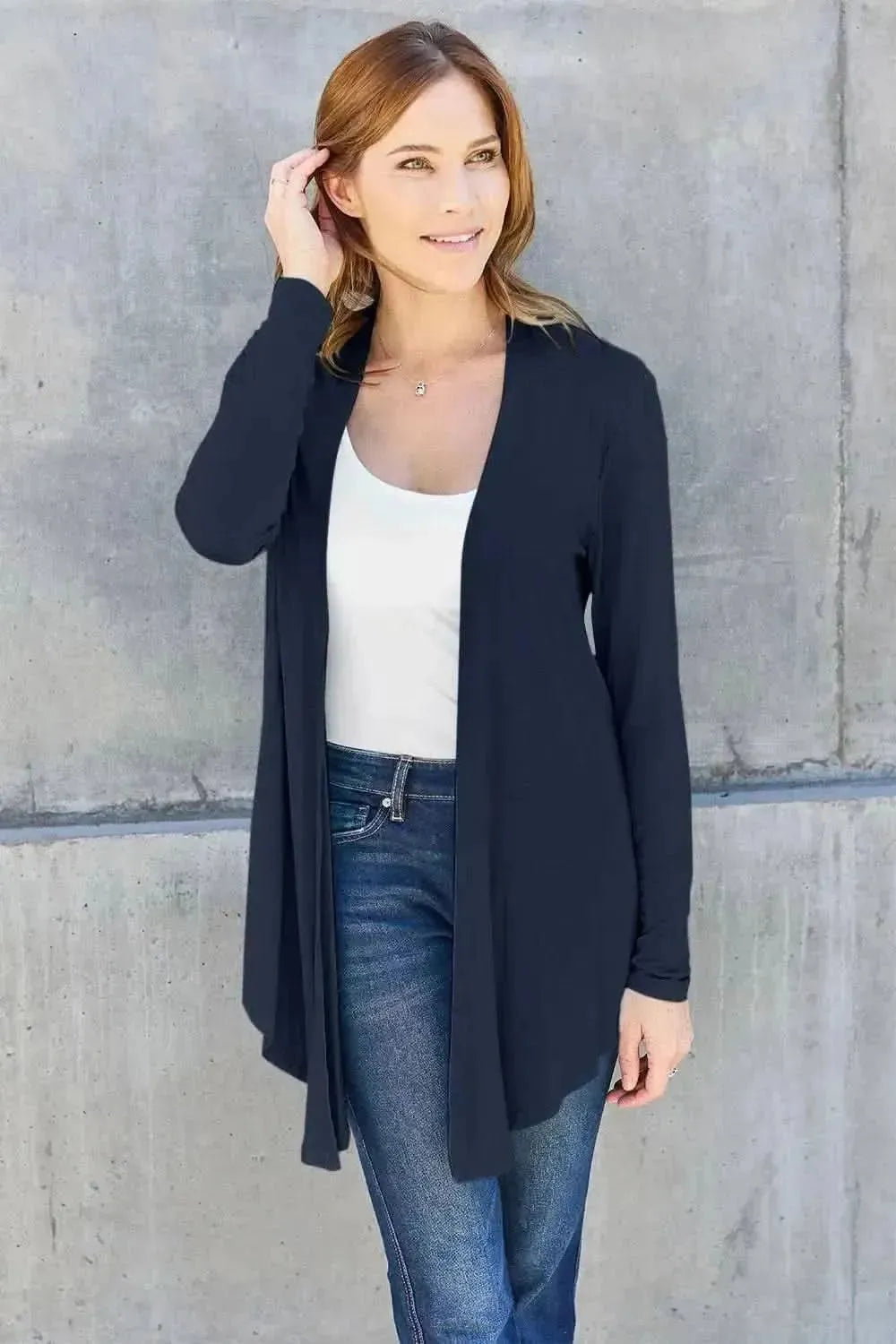 Basic Bae Full Size Open Front Long Sleeve Cardigan - Bad Moms Club