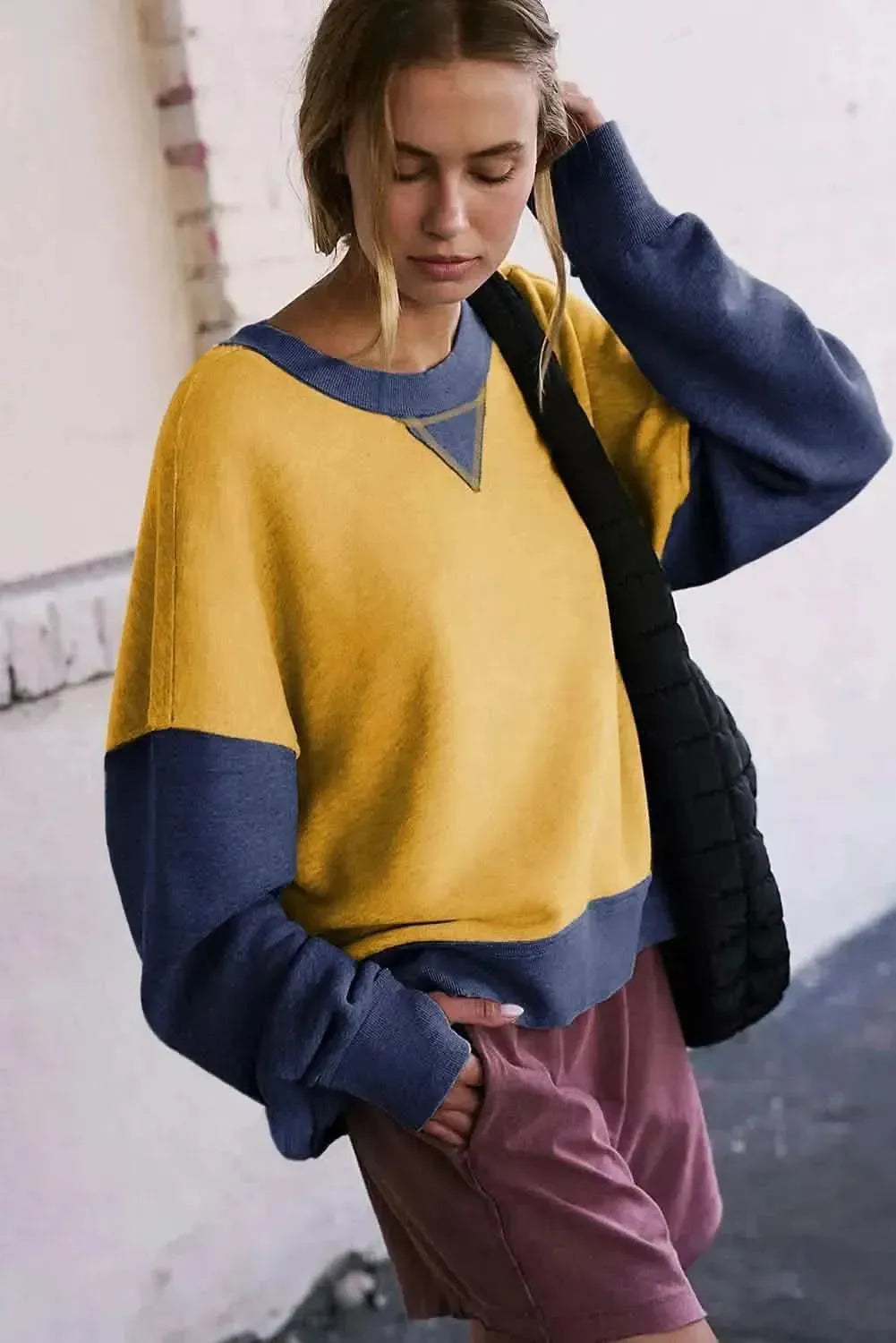 Color Block Round Neck Long Sleeve Sweatshirt - Bad Moms Club