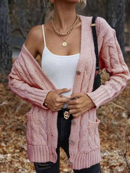Cable-Knit Button Down Cardigan - Bad Moms Club