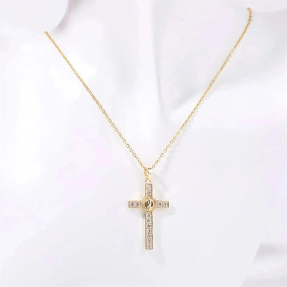 Stainless Steel Inlaid Zircon Cross Necklace - Bad Moms Club
