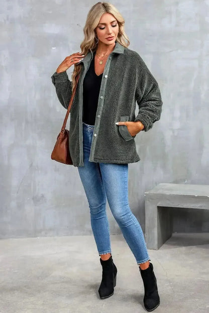Collared Neck Drop Shoulder Jacket - Bad Moms Club