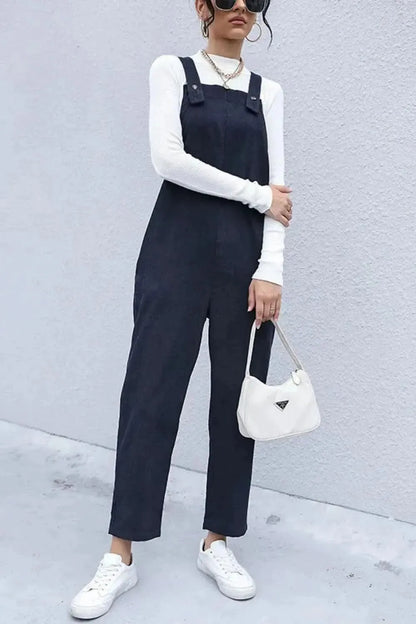 Perfee Button Detail Corduroy Overalls with Side Pockets - Bad Moms Club