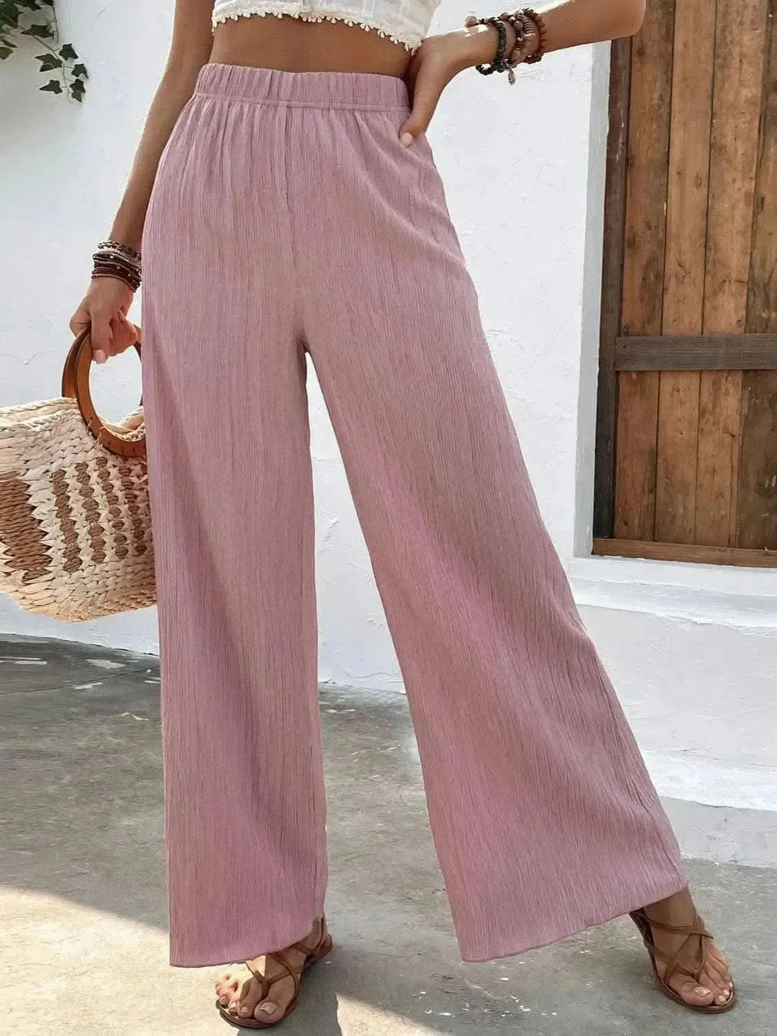 Full Size High Waist Wide Leg Pants - Bad Moms Club