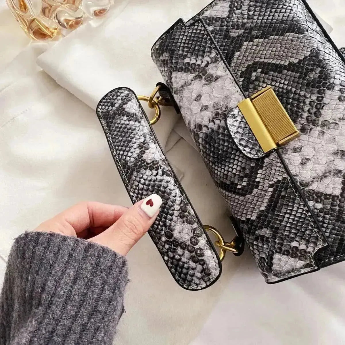 PU Leather Snakeskin Print Crossbody Bag - Bad Moms Club