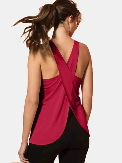 Crisscross Scoop Neck Active Tank - Bad Moms Club