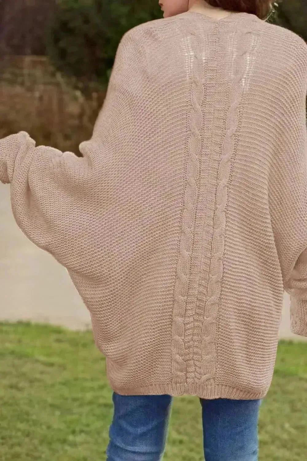 Cable-Knit Open Front Cardigan with Pockets - Bad Moms Club