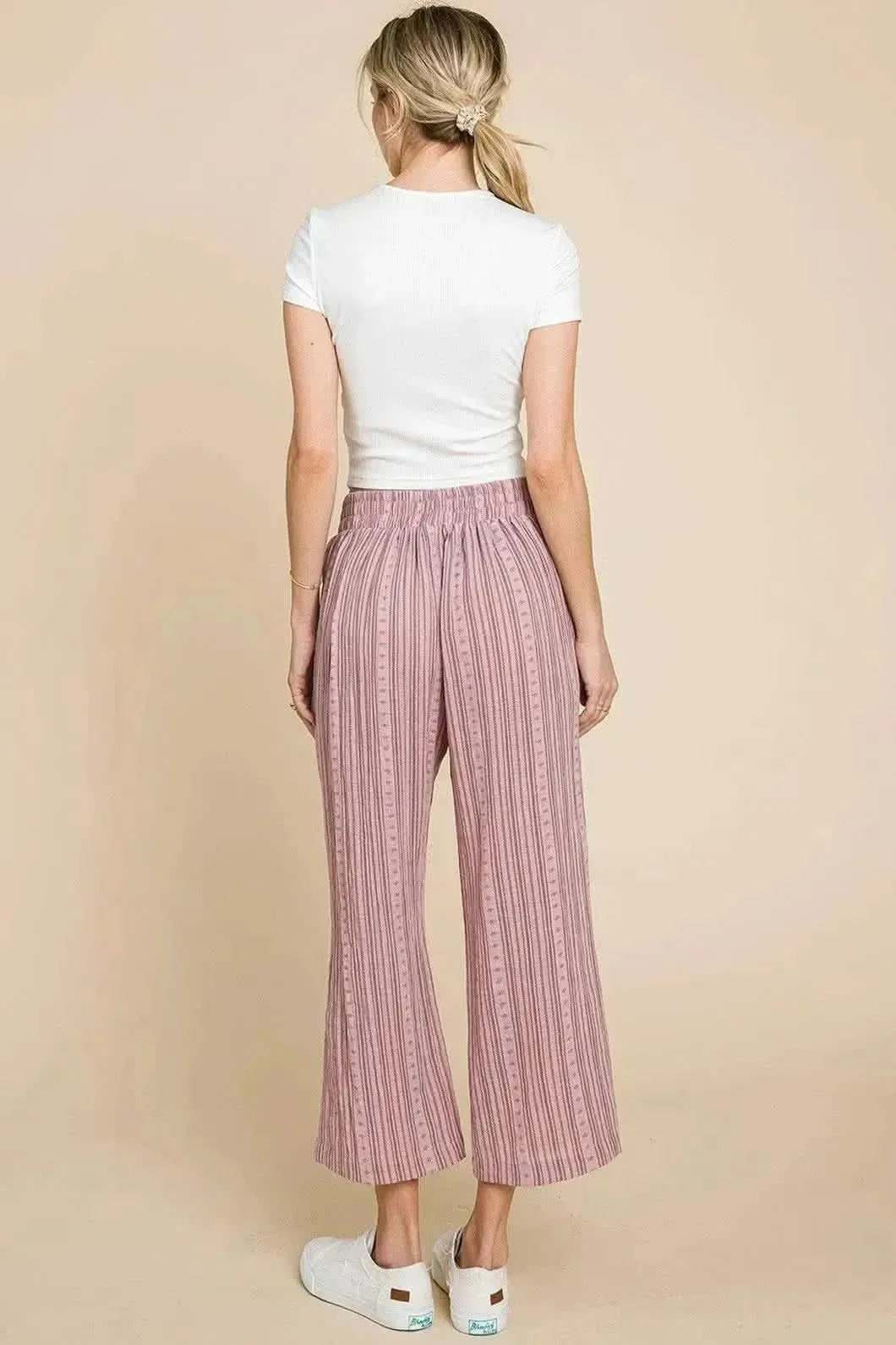 Cotton Bleu by Nu Lab Striped Elastic Waist Wide Leg Pants - Bad Moms Club