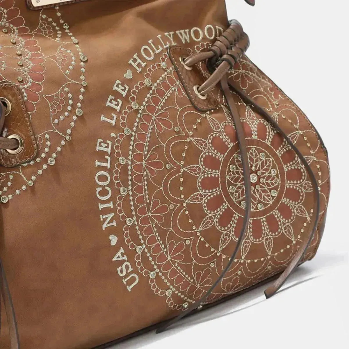 Nicole Lee USA Side Braided Tassel Inlaid Rhinestone Embroidery Hobo Bag - Bad Moms Club
