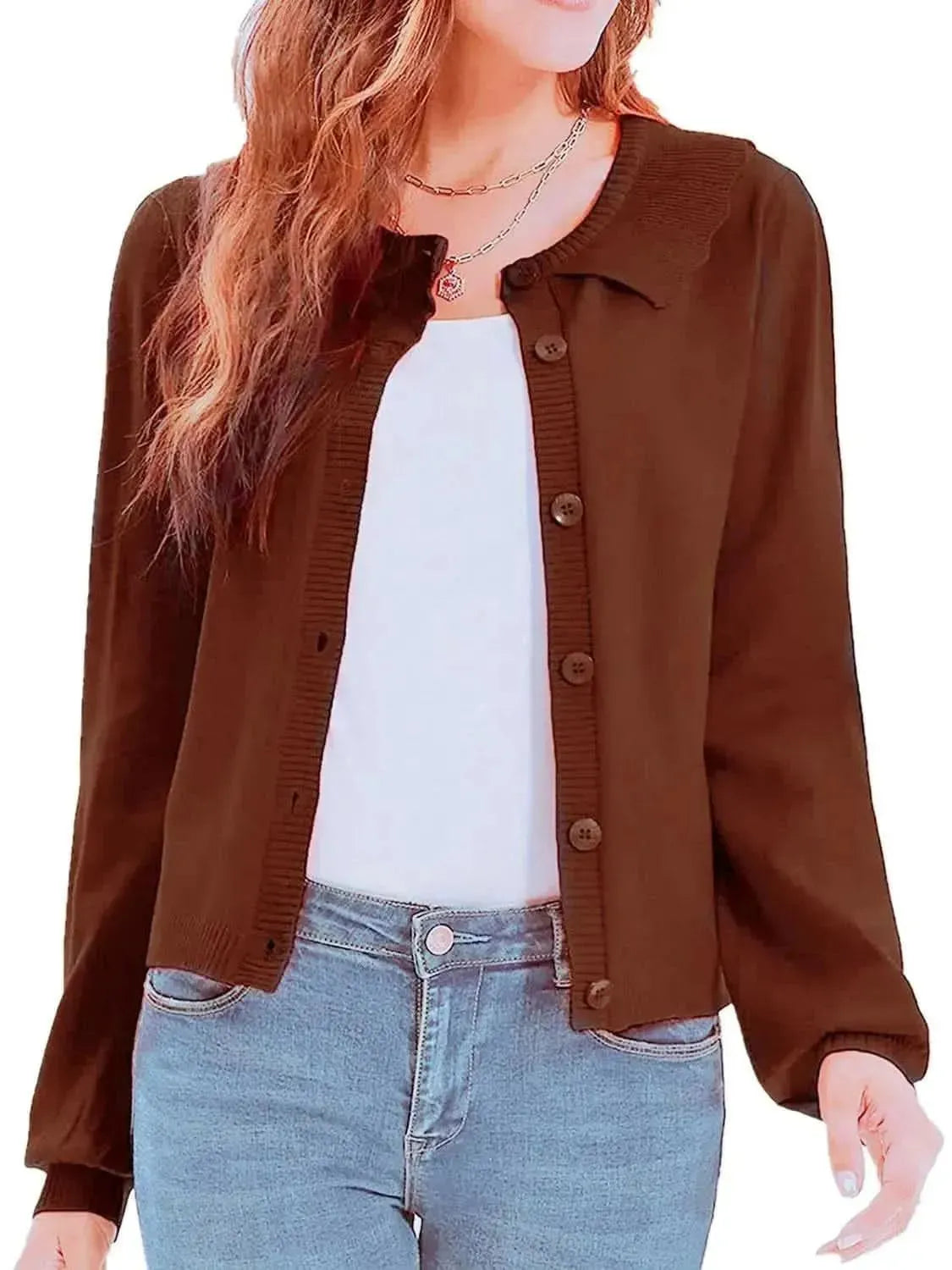 Collared Long Sleeve Button Down Cardigan - Bad Moms Club