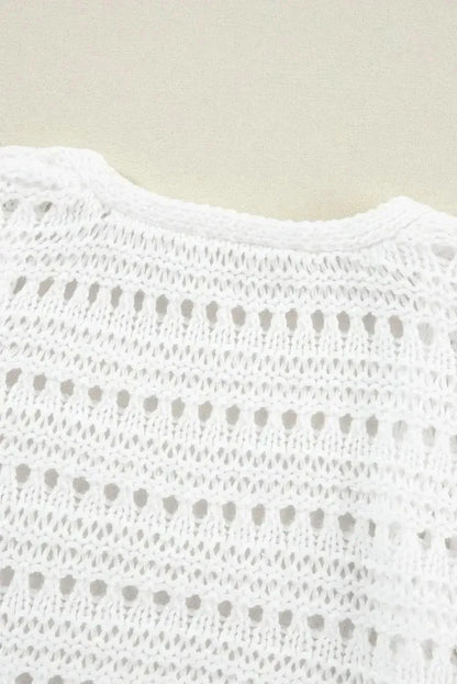 Openwork Open Front Long Sleeve Cardigan - Bad Moms Club