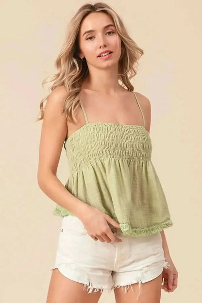 BiBi Fringed Hem Smocked Cami - Bad Moms Club