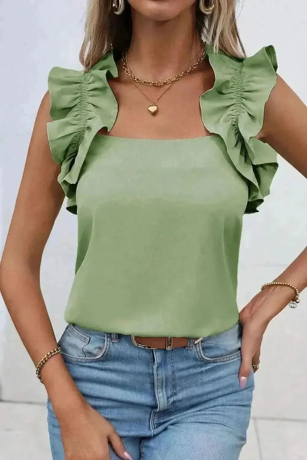 Ruffled Square Neck Tank - Bad Moms Club