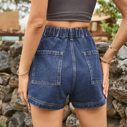 High-Waist Denim Shorts with Pockets - Bad Moms Club