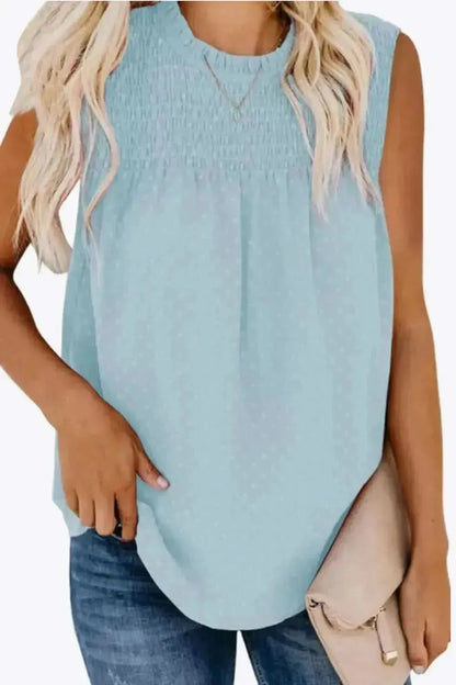 Smocked Tie Back Frill Trim Tank - Bad Moms Club