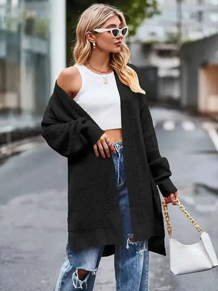 Long Sleeve Waffle-Knit Cardigan - Bad Moms Club