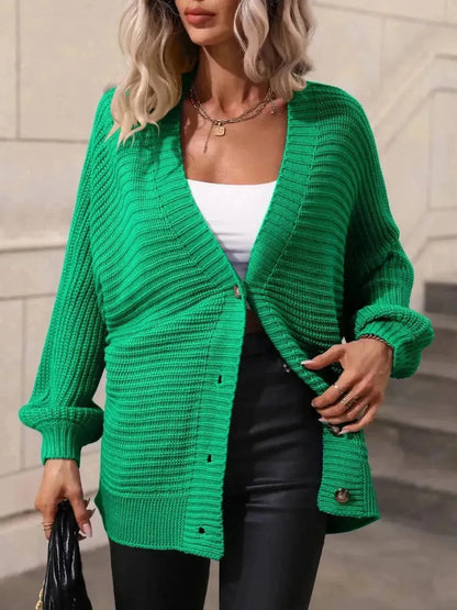 Button Down Horizontal-Ribbing Longline Cardigan - Bad Moms Club
