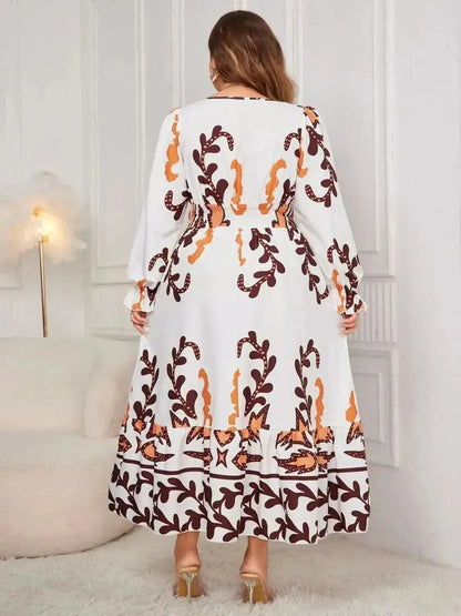 Honey Plus Size Printed Surplice Flounce Sleeve Dress - Bad Moms Club