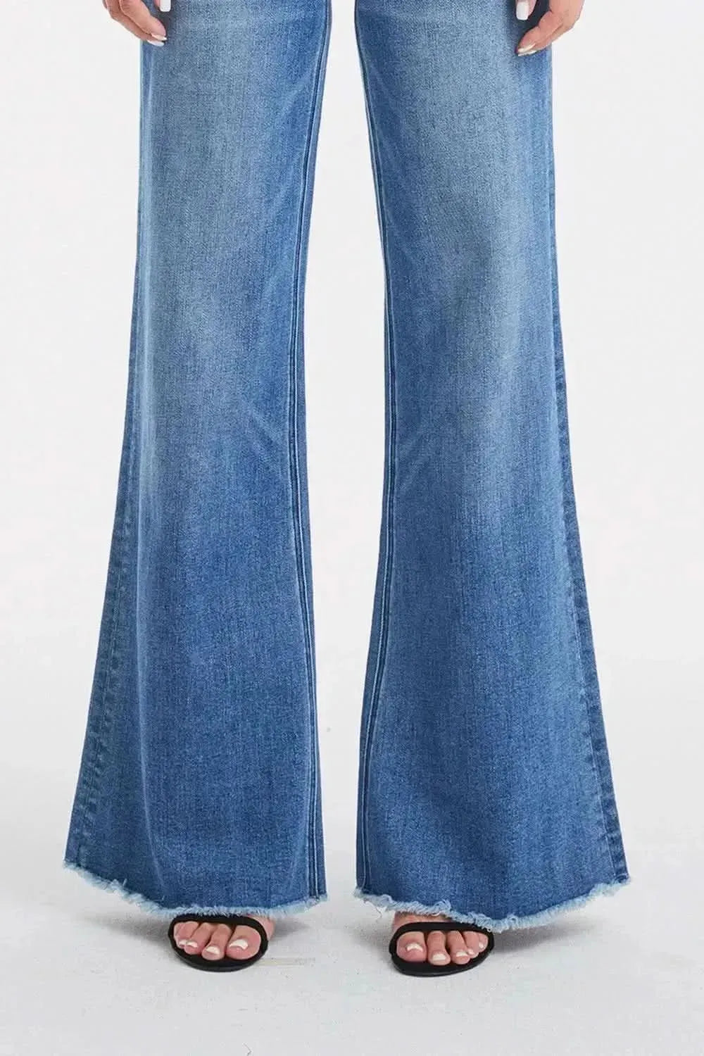 BAYEAS Full Size High Waist Button-Fly Raw Hem Wide Leg Jeans - Bad Moms Club