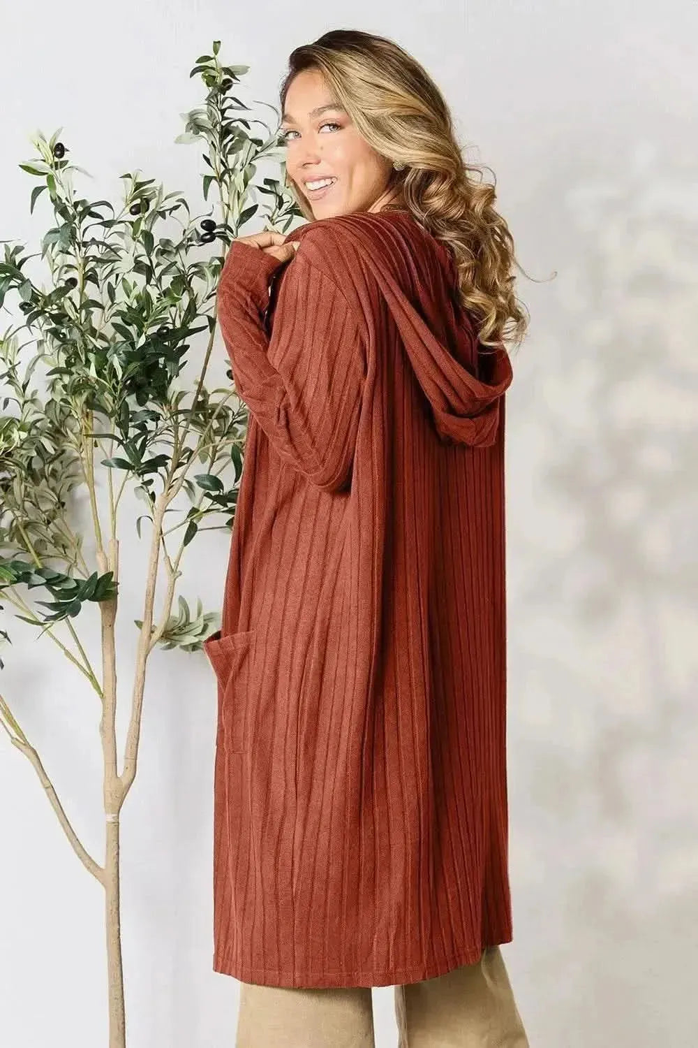Basic Bae Full Size Hooded Sweater Cardigan - Bad Moms Club